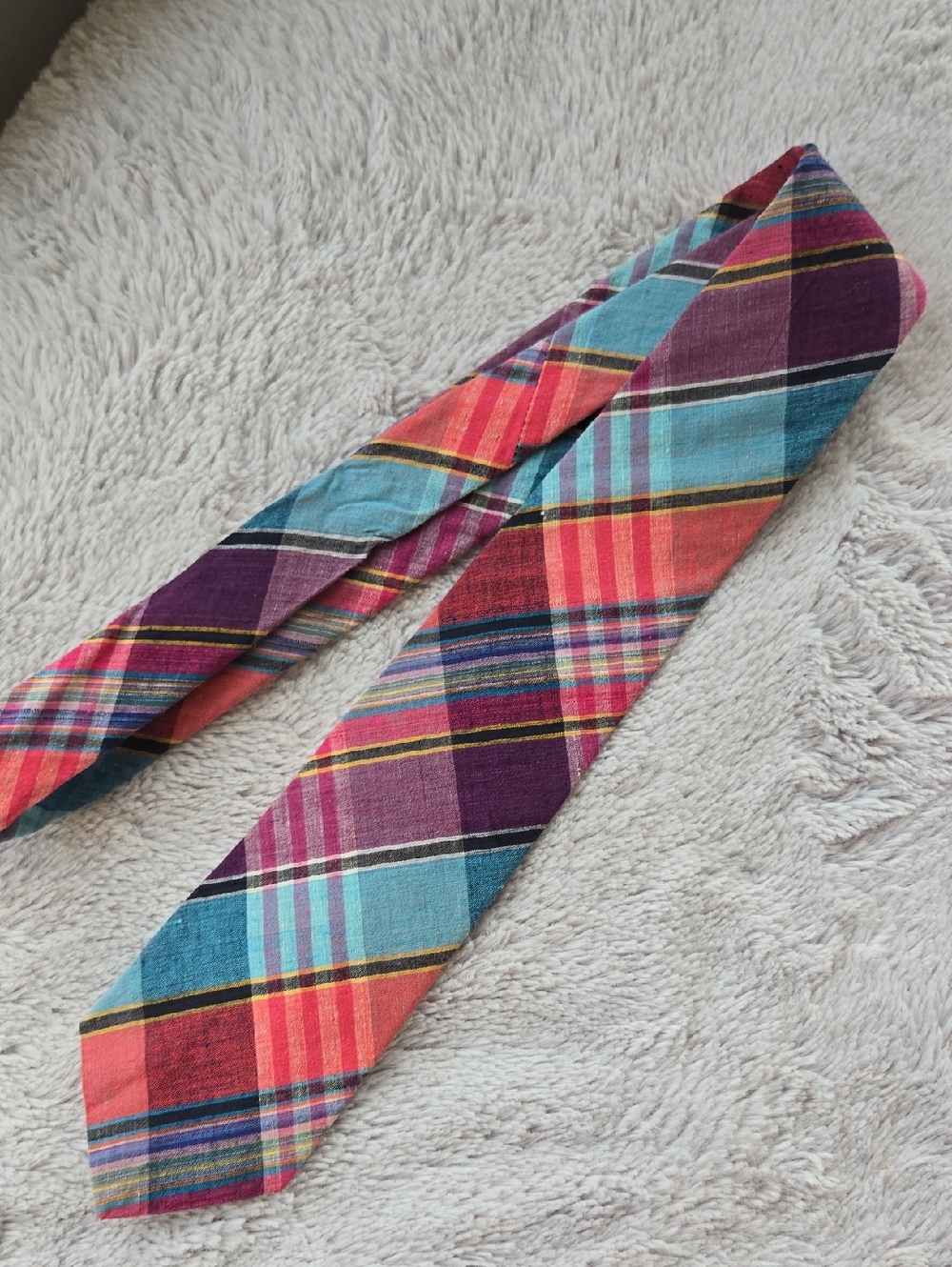 Vintage 80s Starcy Cravats 100% Cotton Summer Plaid NeckTie